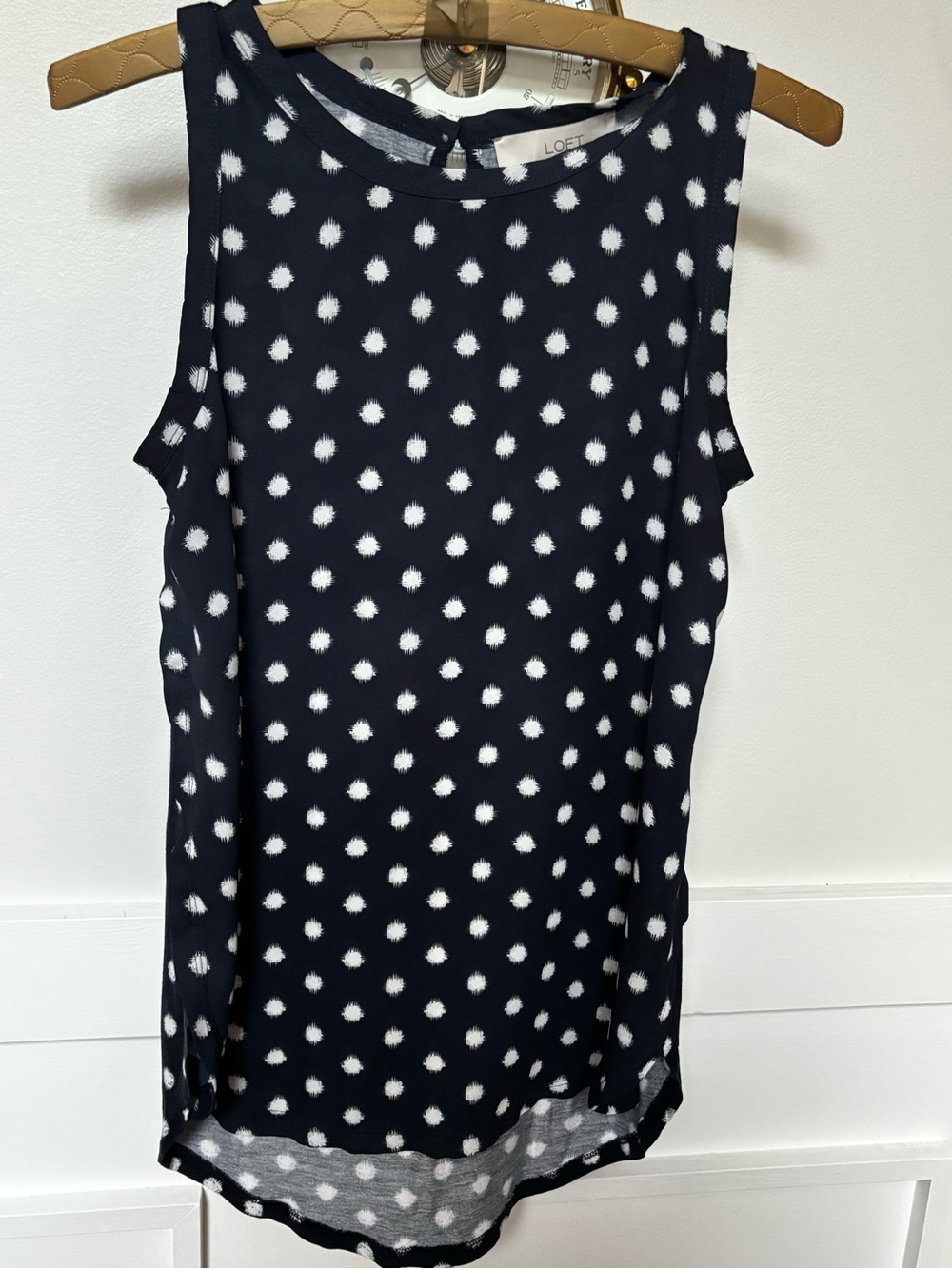 LOFT Navy Blue and White Polka Dot Sleeveless Tank Top